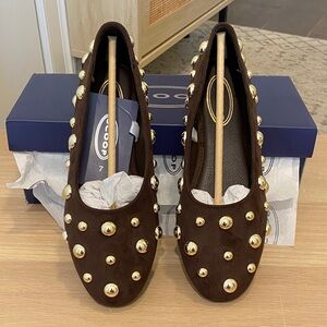 Chocolate Brown Suede Studded Flats